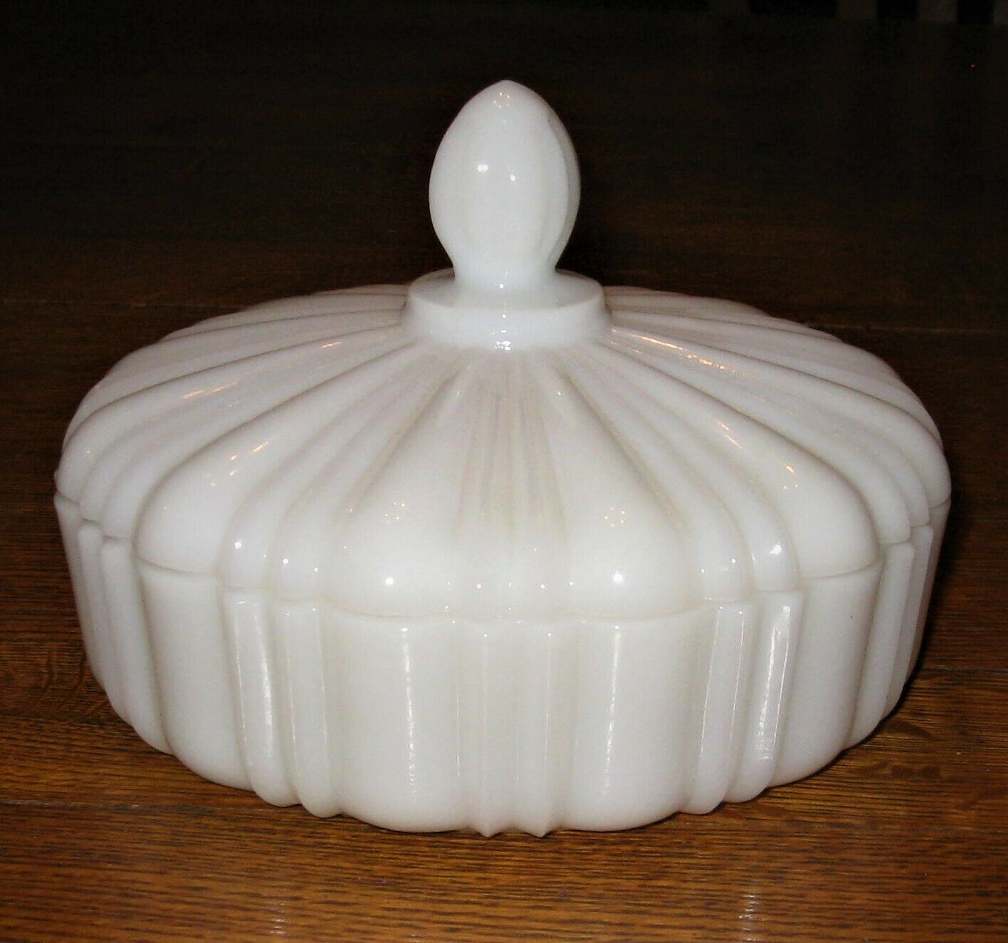 Vintage White Milk Glass Covered Round Ribbed Candy Dish With Lid