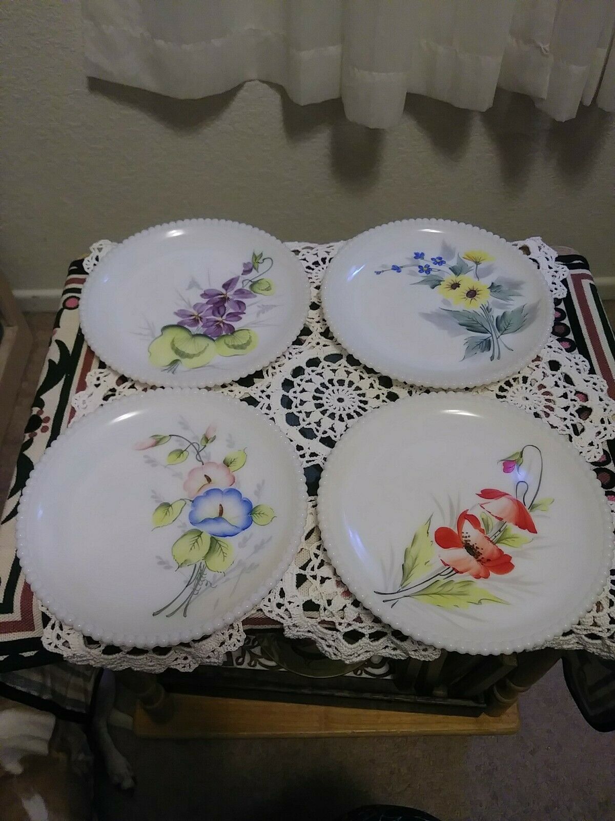 Vintage Westmoreland Flower Milk Glass Plates