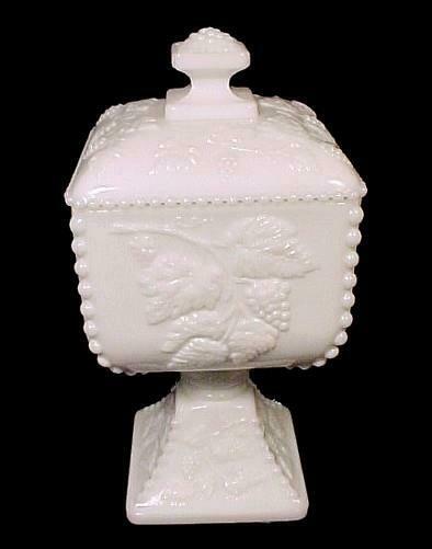 Westmoreland Milk Glass Beaded Grape Candy Jar Vintage White Covered Elegant